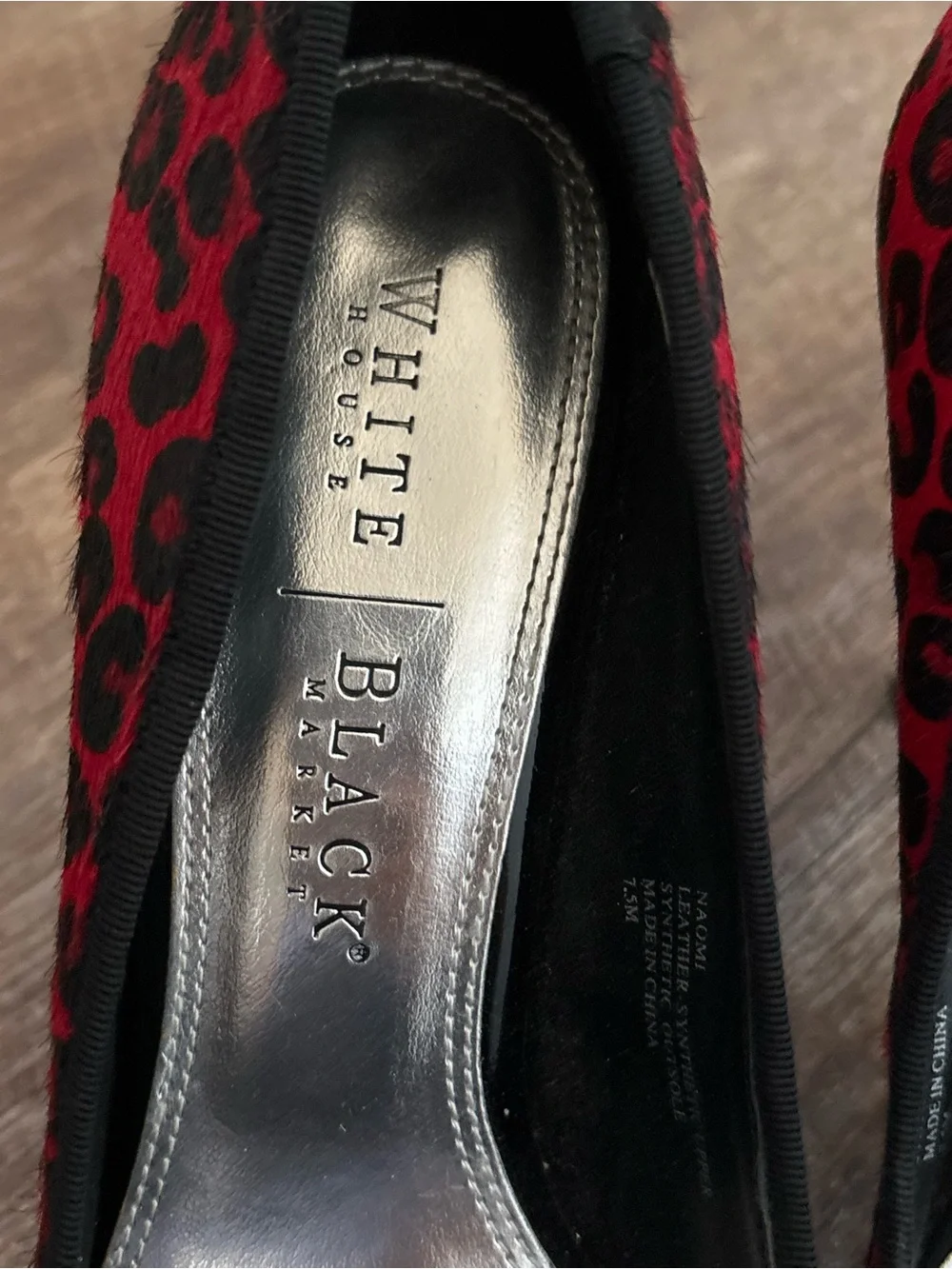 White House Black Market Red Leopard Print Pointed-Toe Pumps with Black Bow